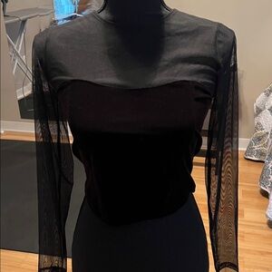 Black Velvet & Sheer Long Sleeve Top